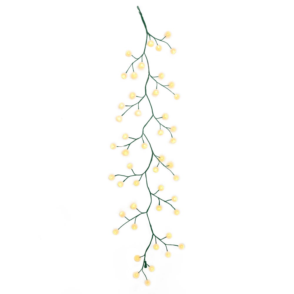 Kurt Adler 6-Foot Green Garland with 48 Warm White LED Lights and White Ball